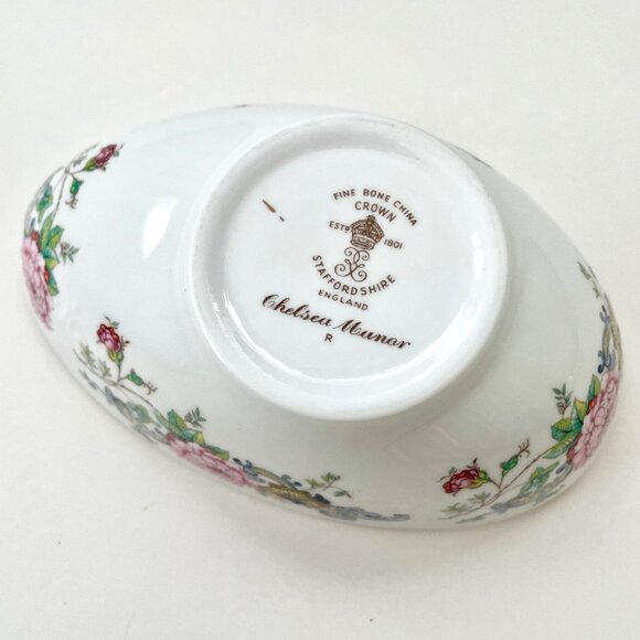 Crown Staffordshire England Chelsea Manor Fine Bone China Candy Dish Oval Bow - Picture 4 of 16